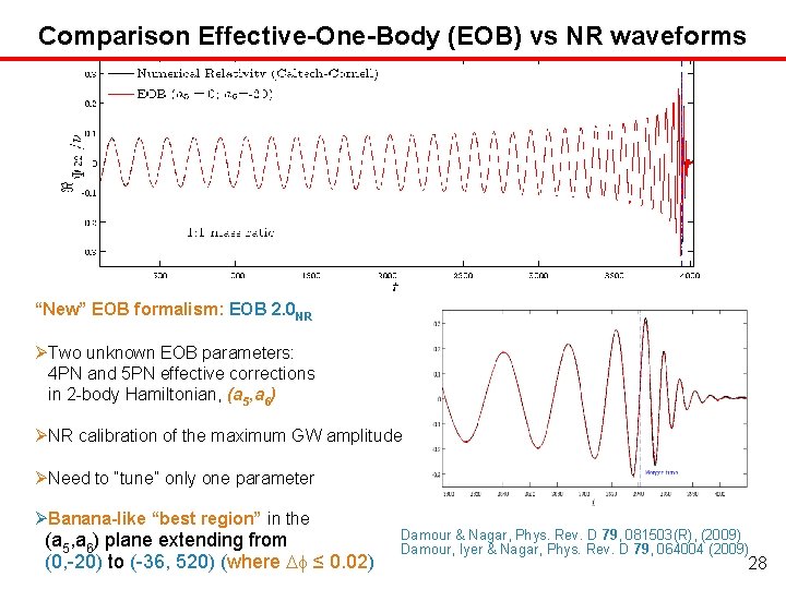 Comparison Effective-One-Body (EOB) vs NR waveforms “New” EOB formalism: EOB 2. 0 NR Two Comparison Effective-One-Body (EOB) vs NR waveforms “New” EOB formalism: EOB 2. 0 NR Two