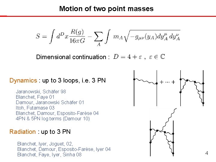 Motion of two point masses Dimensional continuation : Dynamics : up to 3 loops, Motion of two point masses Dimensional continuation : Dynamics : up to 3 loops,