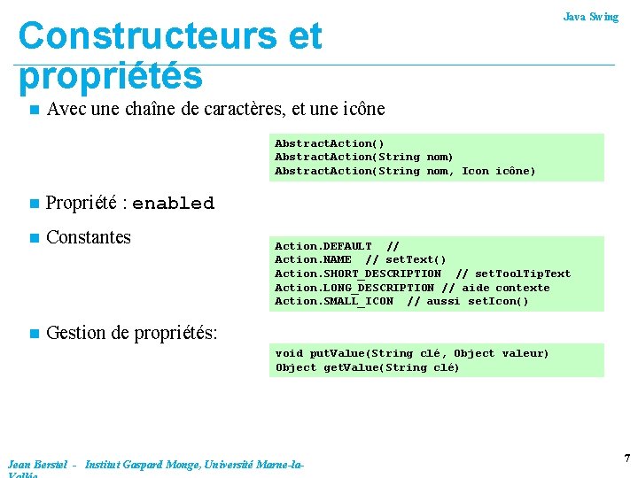 Constructeurs et propriétés n Java Swing Avec une chaîne de caractères, et une icône