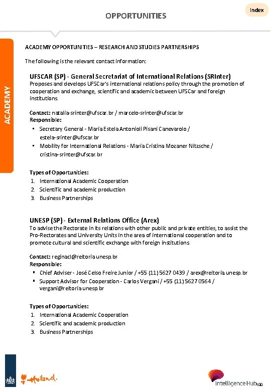 OPPORTUNITIES Index ACADEMY OPPORTUNITIES – RESEARCH AND STUDIES PARTNERSHIPS The following is the relevant