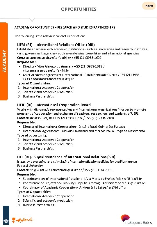 OPPORTUNITIES Index ACADEMY OPPORTUNITIES – RESEARCH AND STUDIES PARTNERSHIPS The following is the relevant