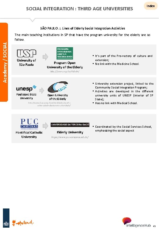 SOCIAL INTEGRATION : THIRD AGE UNIVERSITIES Index SÃO PAULO. : . Lines of Elderly