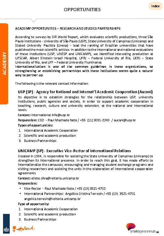 OPPORTUNITIES Index ACADEMY OPPORTUNITIES – RESEARCH AND STUDIES PARTNERSHIPS According to surveys by SIR