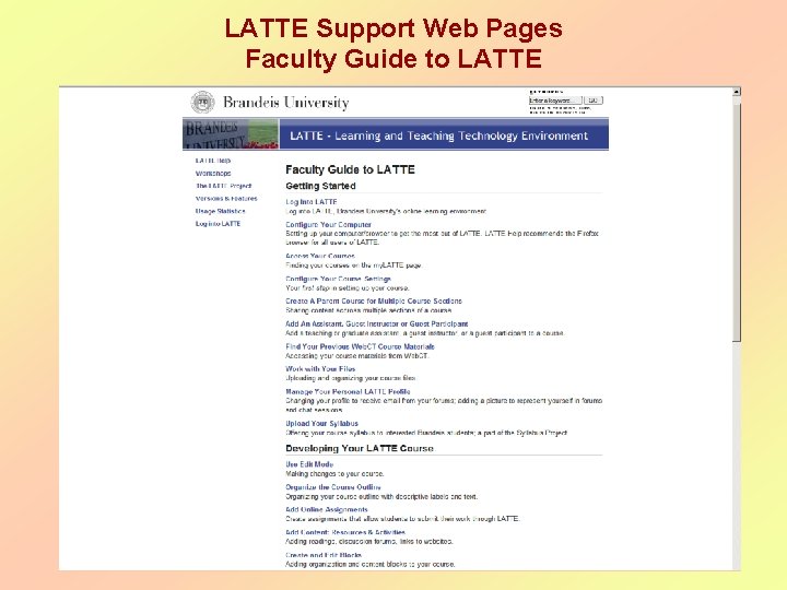 LATTE Support Web Pages Faculty Guide to LATTE 