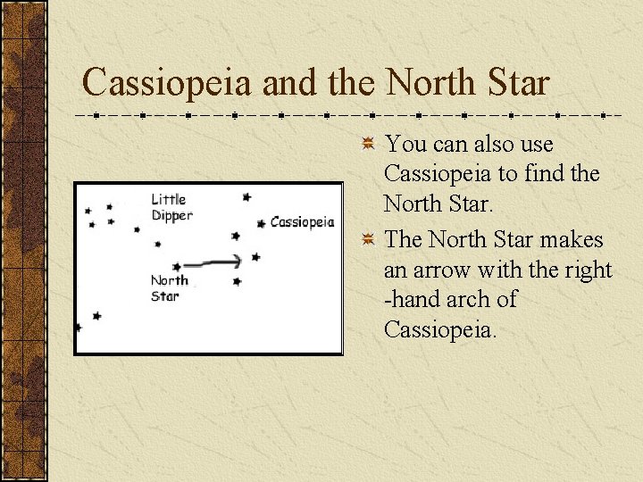 Cassiopeia and the North Star You can also use Cassiopeia to find the North