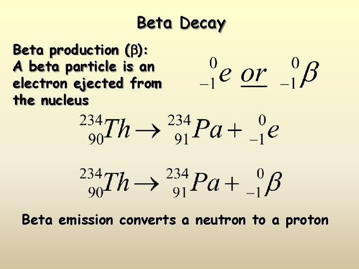 Beta Decay Beta production (b): A beta particle is an electron ejected from the