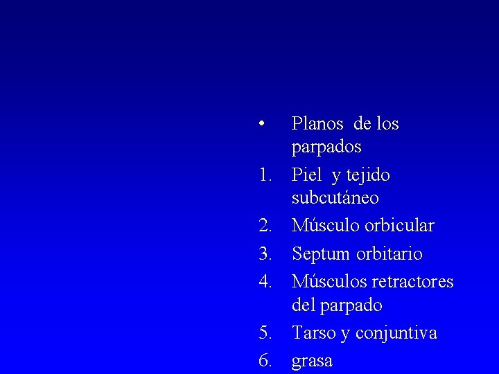  • 1. 2. 3. 4. 5. 6. Planos de los parpados Piel y