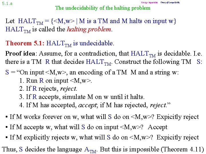 5. 1. a Giorgi Japaridze Theory of Computability The undecidability of the halting problem