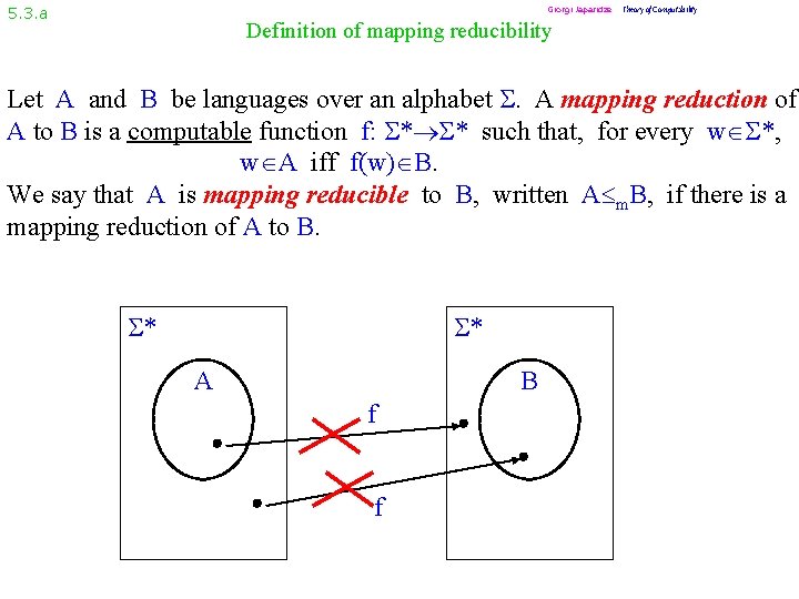5. 3. a Giorgi Japaridze Theory of Computability Definition of mapping reducibility Let A