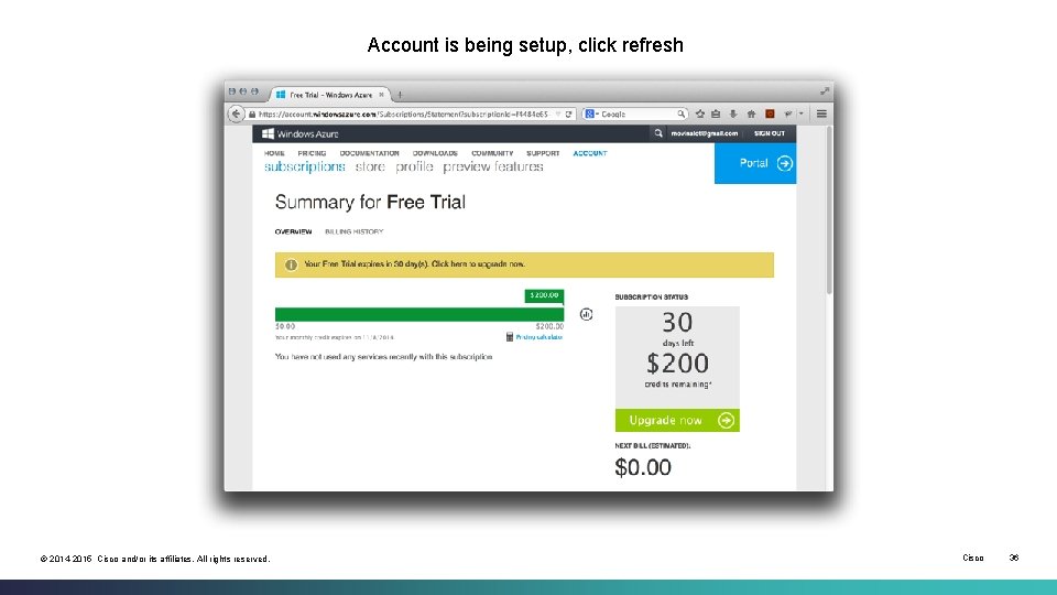 Account is being setup, click refresh © 2014 -2015 Cisco and/or its affiliates. All
