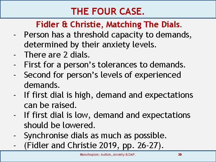 THE FOUR CASE. - Fidler & Christie, Matching The Dials. Person has a threshold
