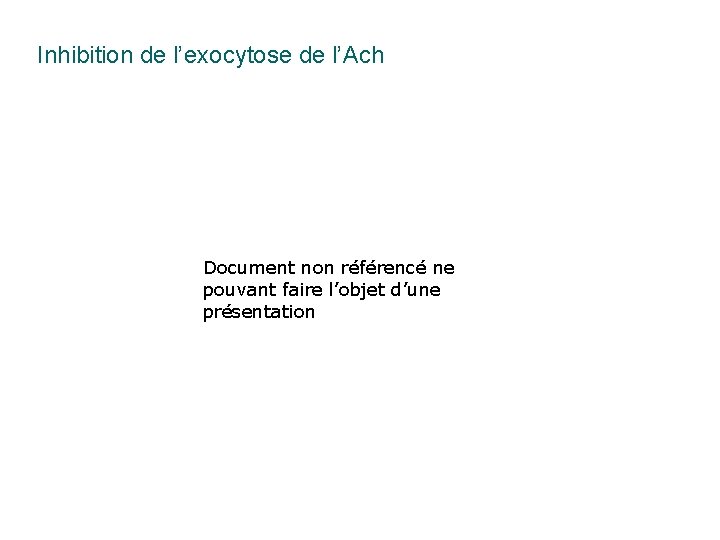Inhibition de l’exocytose de l’Ach Document non référencé ne pouvant faire l’objet d’une présentation