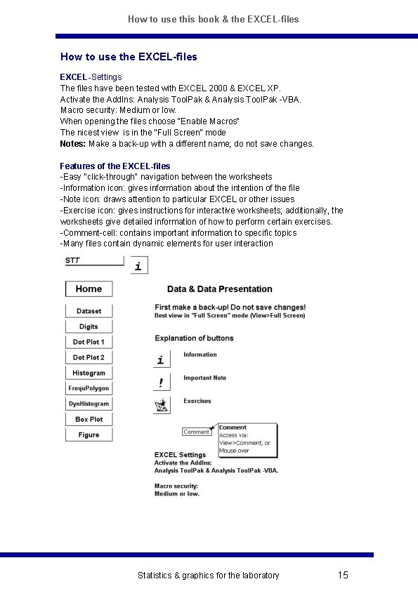 How to use this book & the EXCEL-files How to use the EXCEL-files EXCEL-Settings