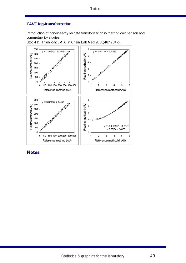 Notes CAVE log-transformation Introduction of non-linearity by data transformation in method comparison and commutability