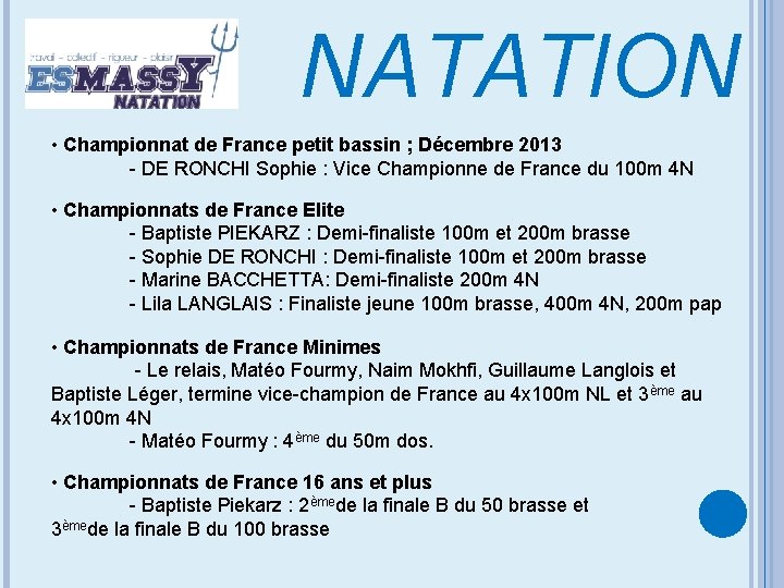 NATATION • Championnat de France petit bassin ; Décembre 2013 - DE RONCHI Sophie