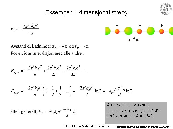 Eksempel: 1 -dimensjonal streng A = Madelungkonstanten 1 -dimensjonal streng: A = 1, 386