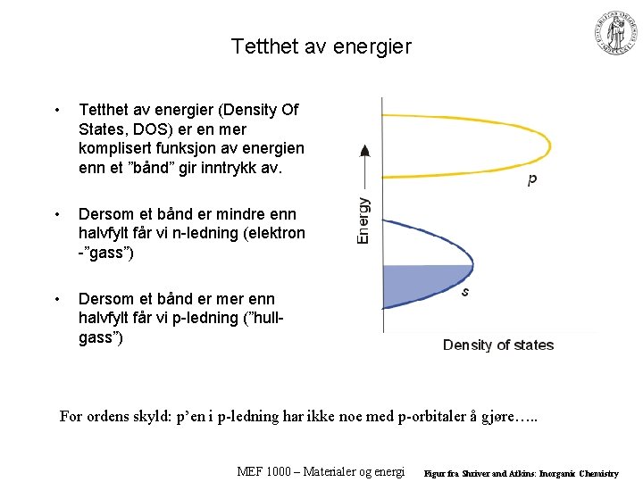 Tetthet av energier • Tetthet av energier (Density Of States, DOS) er en mer