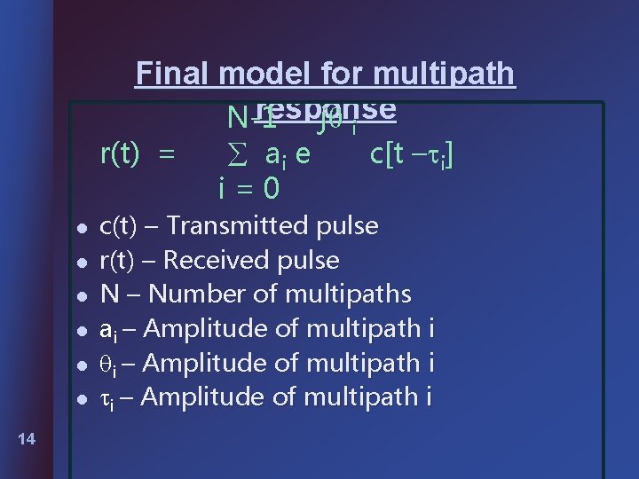 Final model for multipath response N-1 j i r(t) = l l l 14