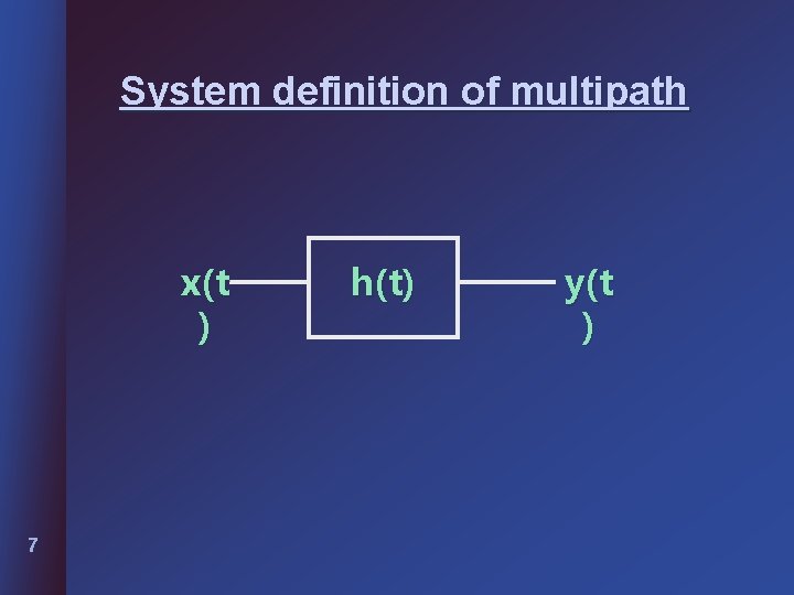 System definition of multipath x(t ) 7 h(t) y(t ) 