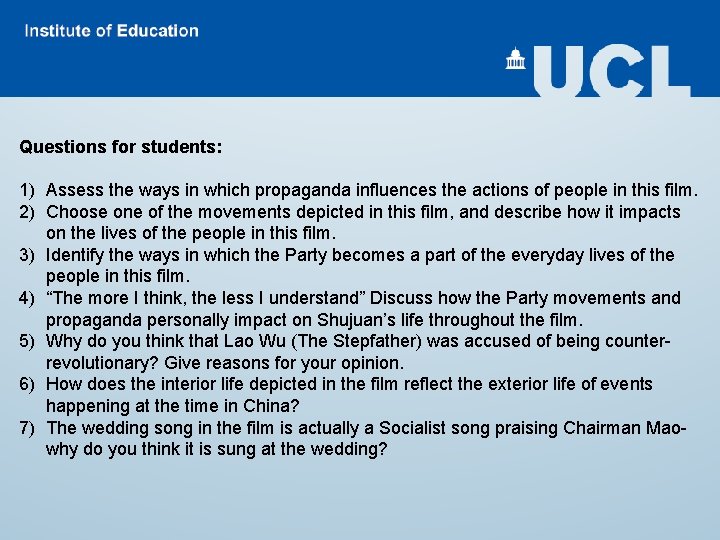 Questions for students: 1) Assess the ways in which propaganda influences the actions of