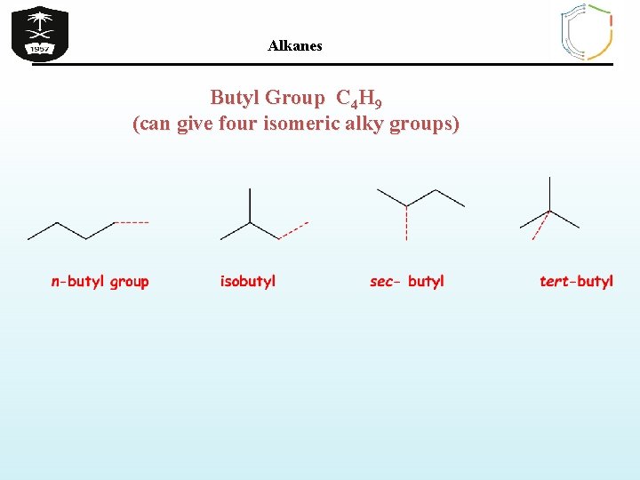 Alkanes Butyl Group C 4 H 9 (can give four isomeric alky groups) 