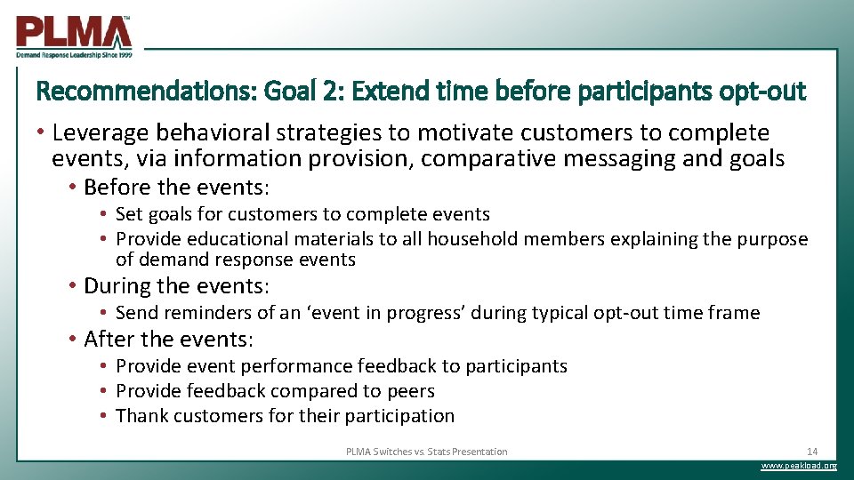 Recommendations: Goal 2: Extend time before participants opt-out • Leverage behavioral strategies to motivate