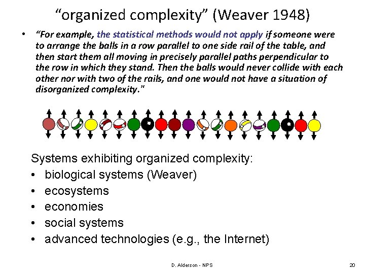 “organized complexity” (Weaver 1948) • “For example, the statistical methods would not apply if