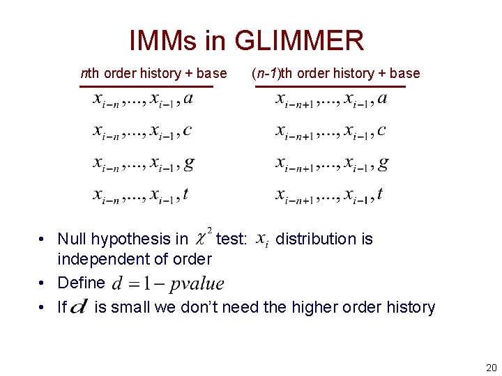 IMMs in GLIMMER nth order history + base (n-1)th order history + base •