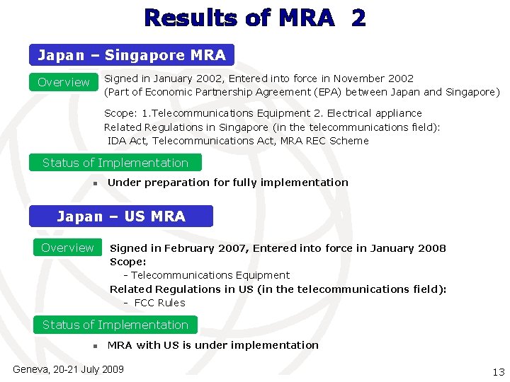 Results of MRA 2 Japan – Singapore MRA Signed in January 2002, Entered into