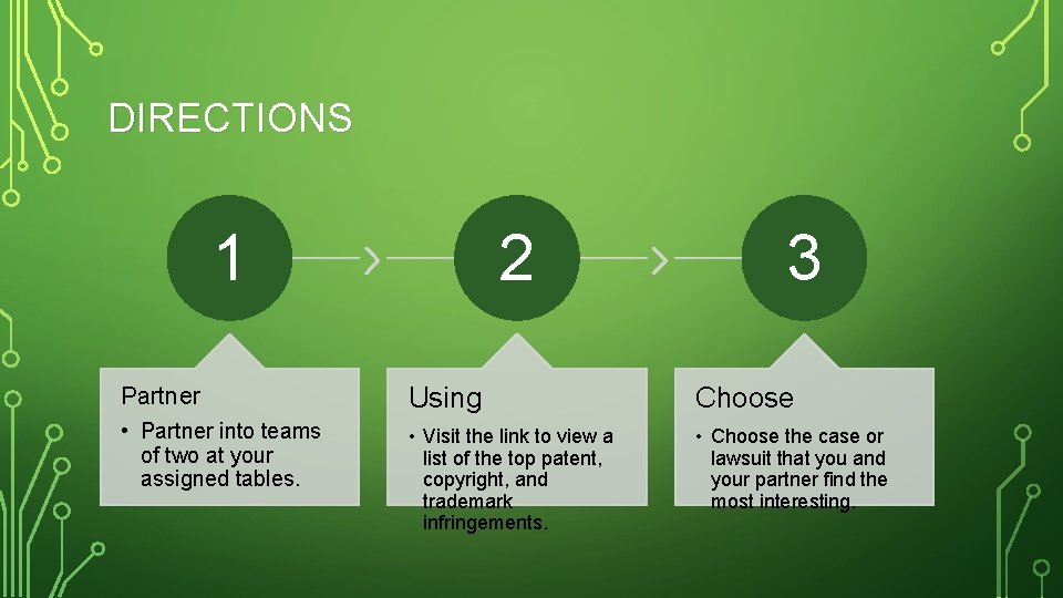 DIRECTIONS 2 1 3 Partner Using Choose • Partner into teams of two at