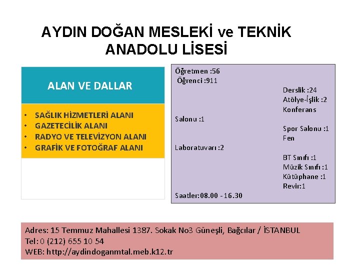 AYDIN DOĞAN MESLEKİ ve TEKNİK ANADOLU LİSESİ ALAN VE DALLAR • • SAĞLIK HİZMETLERİ