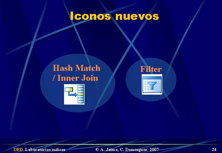 Iconos nuevos Hash Match / Inner Join DBD Laboratorios índices Filter © A. Jaime,