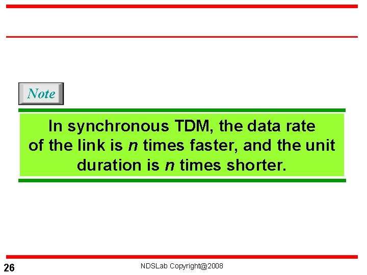 Note In synchronous TDM, the data rate of the link is n times faster,