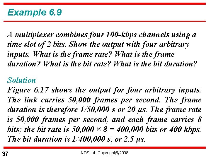 Example 6. 9 A multiplexer combines four 100 -kbps channels using a time slot