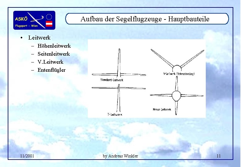 Aufbau der Segelflugzeuge - Hauptbauteile • Leitwerk – – 11/2001 Höhenleitwerk Seitenleitwerk V. Leitwerk