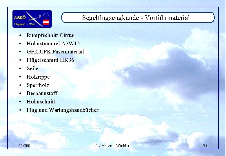 Segelflugzeugkunde - Vorführmaterial • • • Rumpfschnitt Cirrus Holmstummel ASW 15 GFK, CFK Fasermaterial