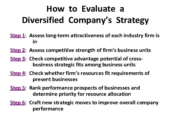 How to Evaluate a Diversified Company’s Strategy Step 1: Assess long-term attractiveness of each