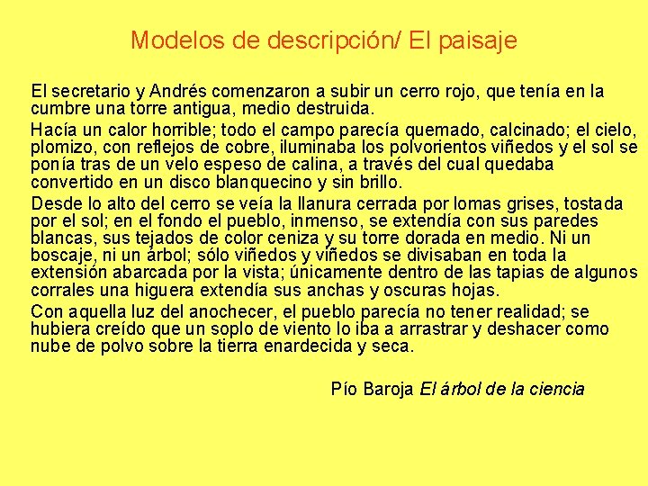 Modelos de descripción/ El paisaje El secretario y Andrés comenzaron a subir un cerro