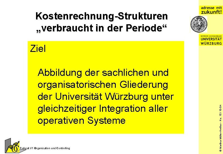 Kostenrechnung-Strukturen „verbraucht in der Periode“ Abbildung der sachlichen und organisatorischen Gliederung der Universität Würzburg