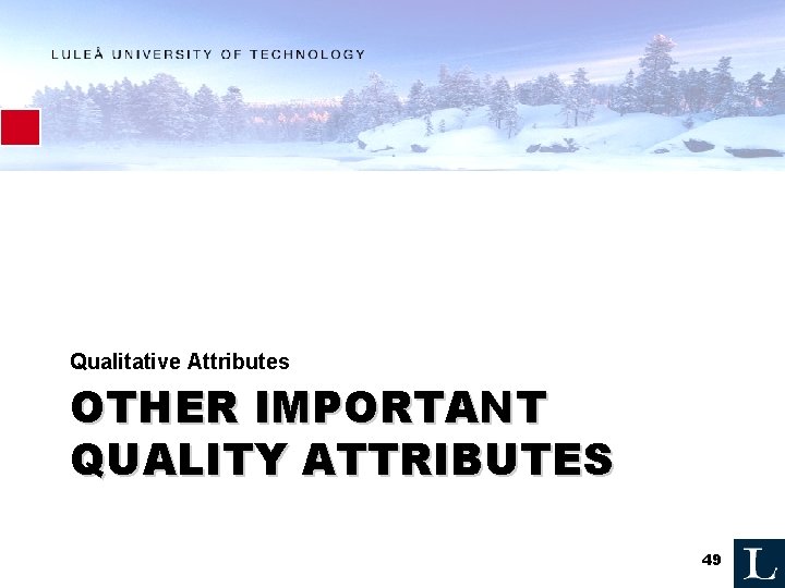 Qualitative Attributes OTHER IMPORTANT QUALITY ATTRIBUTES 49 Qualitative Attributes OTHER IMPORTANT QUALITY ATTRIBUTES 49