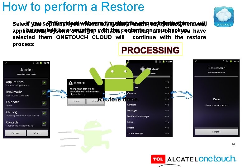 How to perform a Restore The system will warn you that the phone information