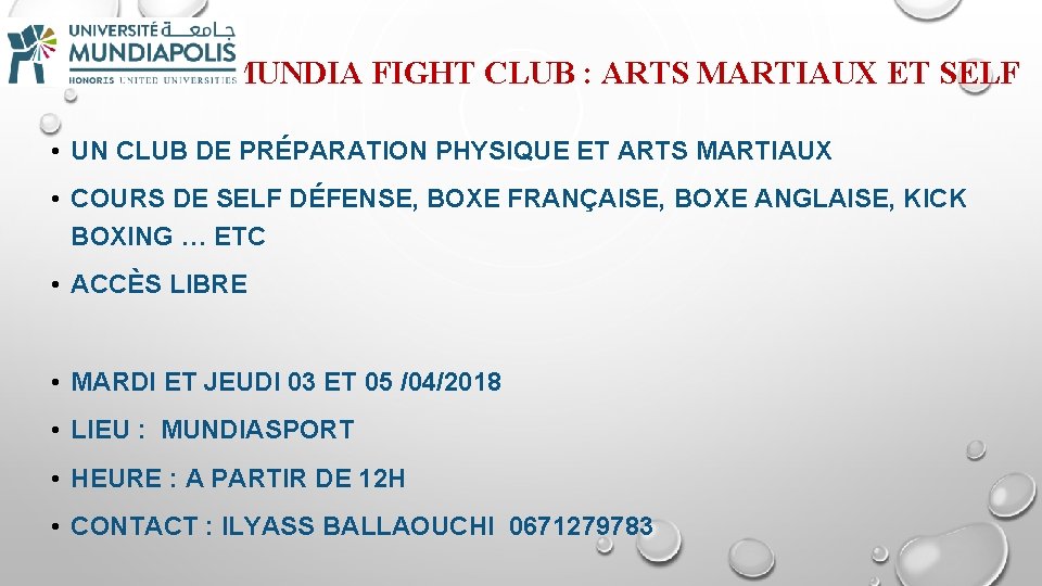 MUNDIA FIGHT CLUB : ARTS MARTIAUX ET SELF • UN CLUB DE PRÉPARATION PHYSIQUE