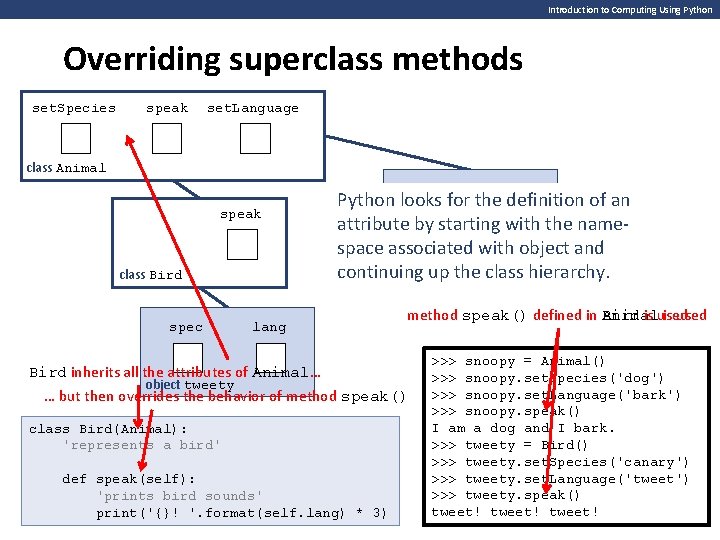 Introduction to Computing Using Python Overriding superclass methods set. Species speak set. Language class Introduction to Computing Using Python Overriding superclass methods set. Species speak set. Language class