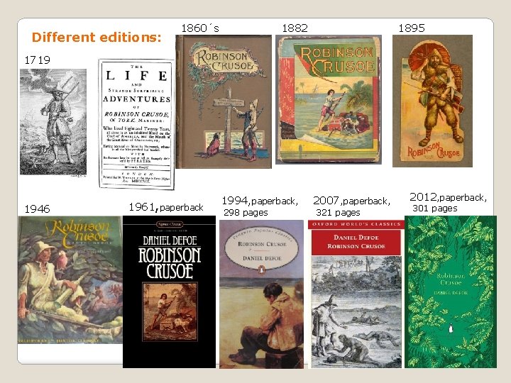 Different editions: 1860´s 1882 1895 1719 1946 1961, paperback 1994, paperback, 298 pages 2007,