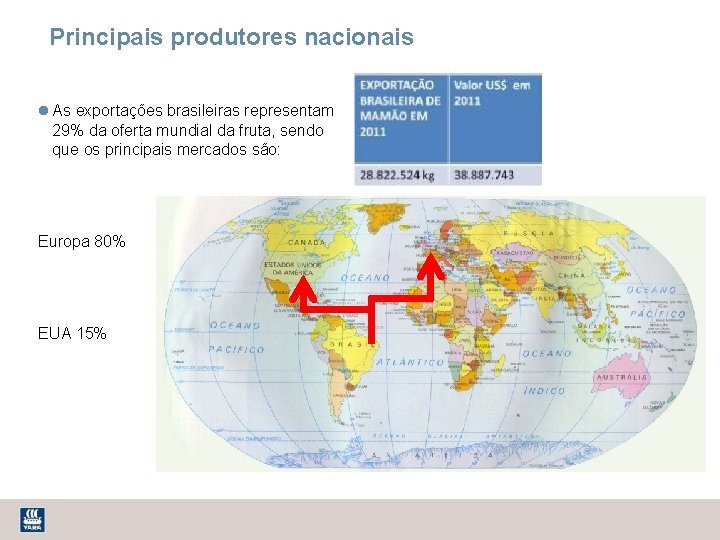 Principais produtores nacionais As exportações brasileiras representam 29% da oferta mundial da fruta, sendo