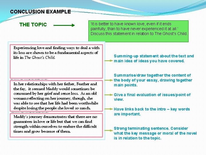 CONCLUSION EXAMPLE THE TOPIC ‘It is better to have known love, even if it