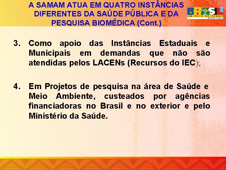 A SAMAM ATUA EM QUATRO INST NCIAS DIFERENTES DA SAÚDE PÚBLICA E DA PESQUISA