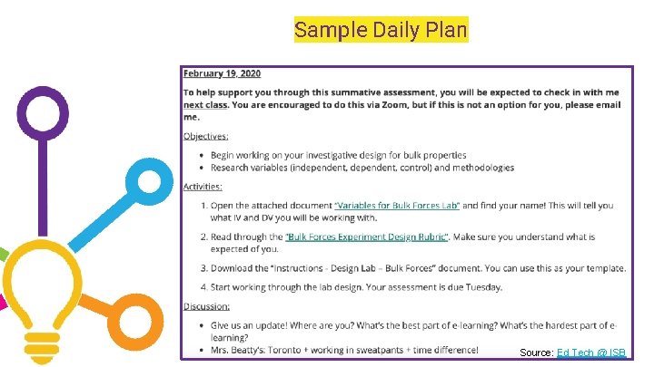 Sample Daily Plan Source: Ed Tech @ ISB 