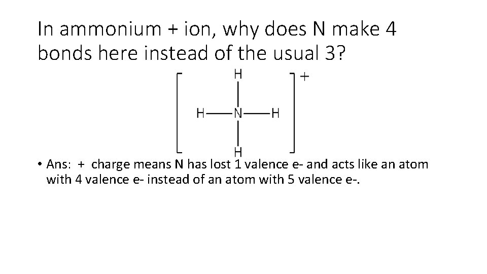 In ammonium + ion, why does N make 4 bonds here instead of the