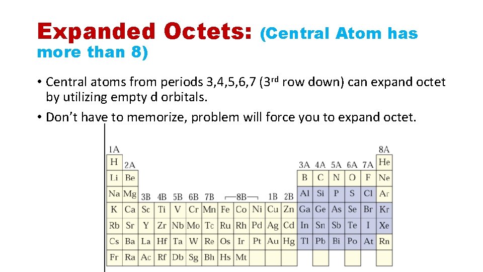Expanded Octets: more than 8) (Central Atom has • Central atoms from periods 3,